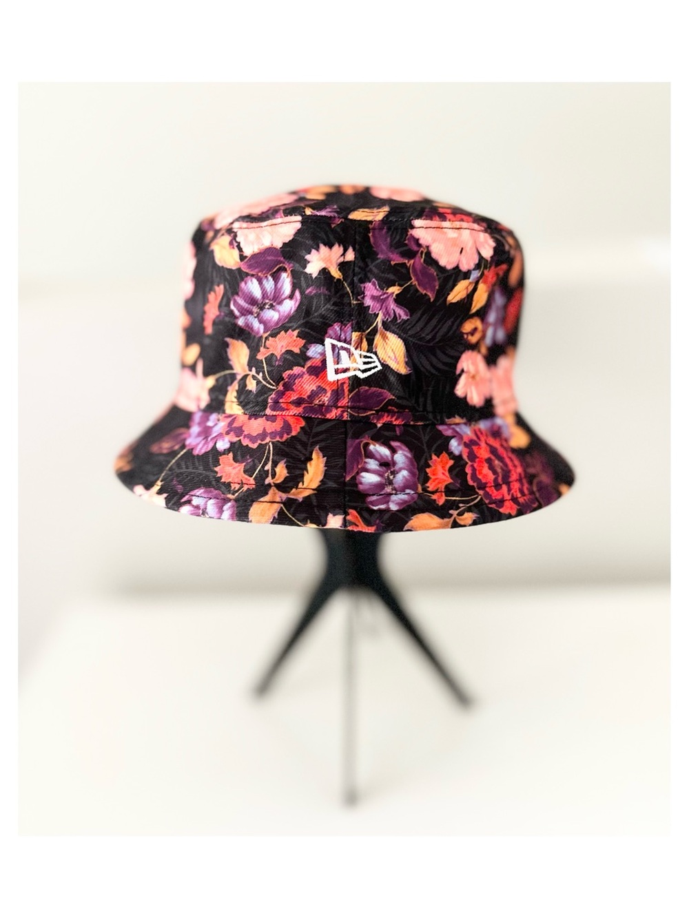 New Balance Floral Bucket Hat - Black with Purple, Pink & Orange Flowers